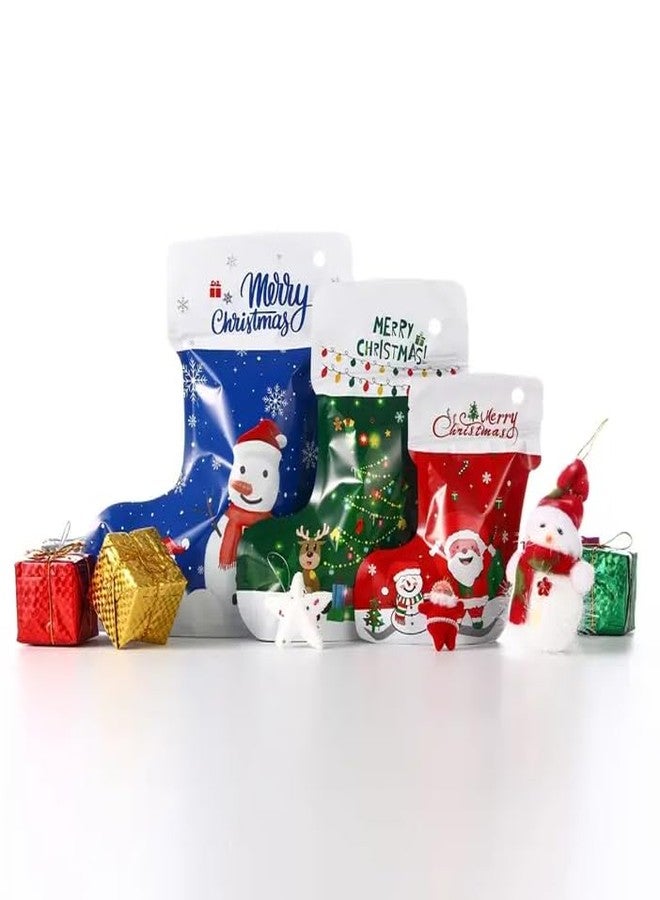 Skytail 5pc Small Silver Foil Christmas Gift Bags Xmas Themed Chocolate Candy Bags Stockings Shape Ziplock Fancy Chritstmas Wraps Cookie Bags for Presents Goodies Gifts Wrapping Decoration Supplies - Image 5